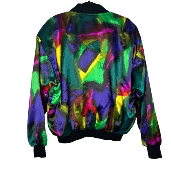 Vintage 80s Psychedelic Artsy Multicolor Bomber Jacket Power Gear OS - Picture 6 of 10